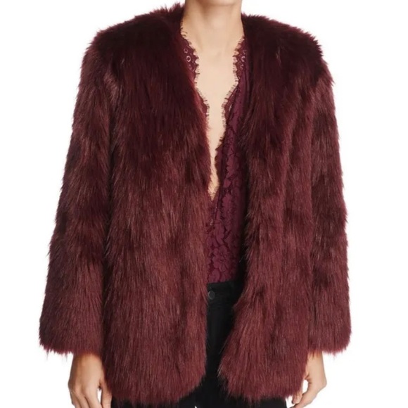 Lovers + Friends Deep Burgundy/Wine Faux Fur Jacket - Picture 3 of 14